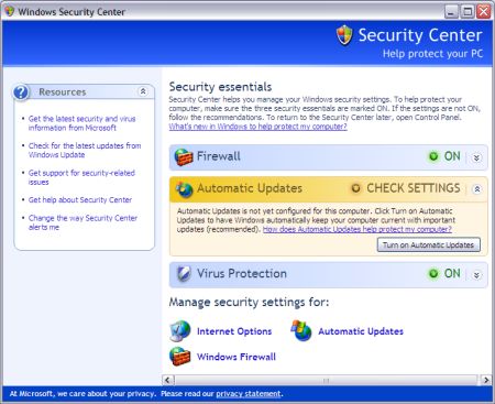 Windows Security Center