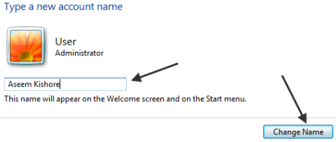 New account name win 7