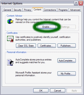 Turn on Content Advisor