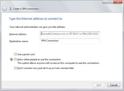 Create a VPN Connection dialog box