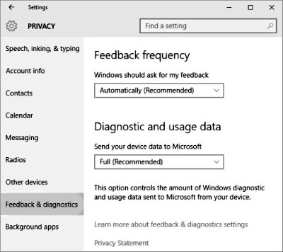 Diagnostics Privacy Settings