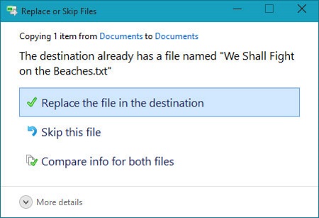 Choose to replace the existing file