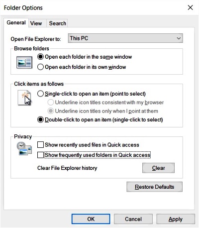 Folder Options dialog box