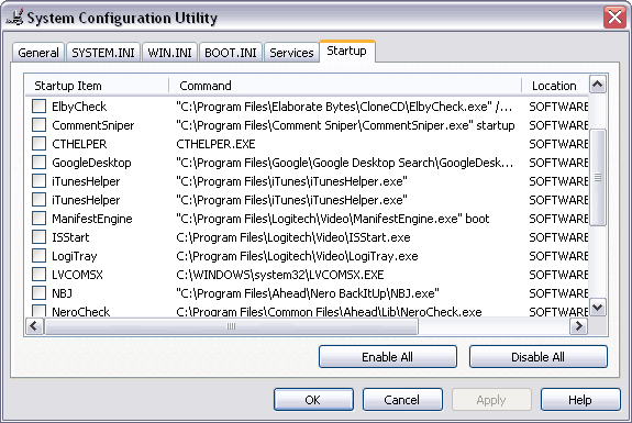 System Configuration Utility (msconfig)