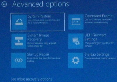 Advanced options menu