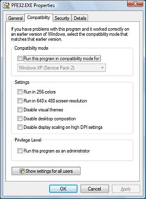 The program's Properties dialog box