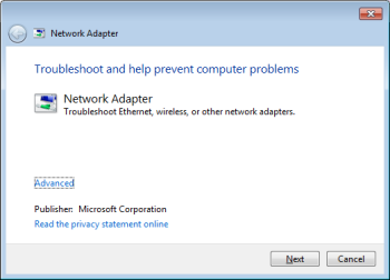 Network Adapter troubleshooter