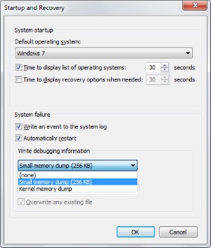 Startup and Recovery dialog box