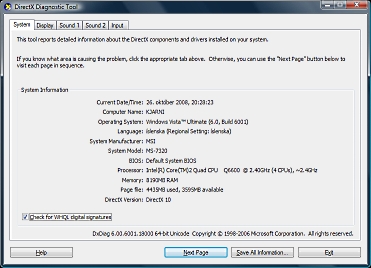 DirectX Diagnostic Tool dialog box