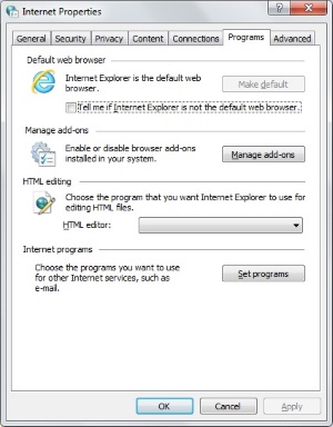 Internet Properties dialog box