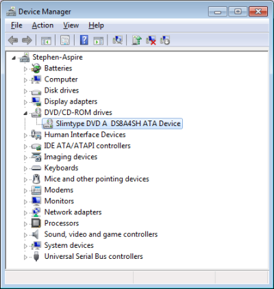 Optical drive in Device Manager