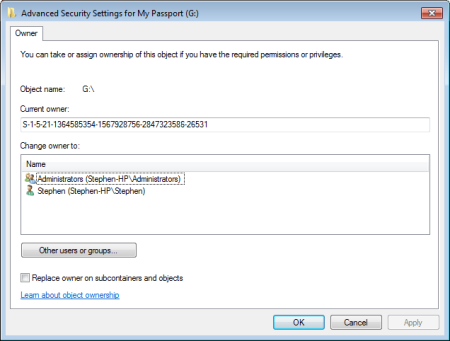 Advanced Security Settings dialog box