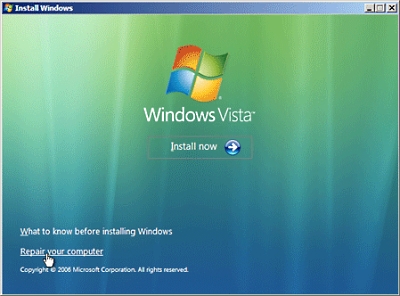 Vista boot disc screen