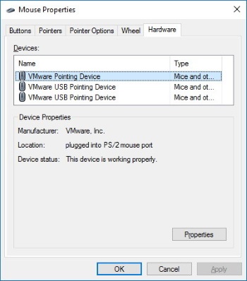 Pointing device's Properties dialog box