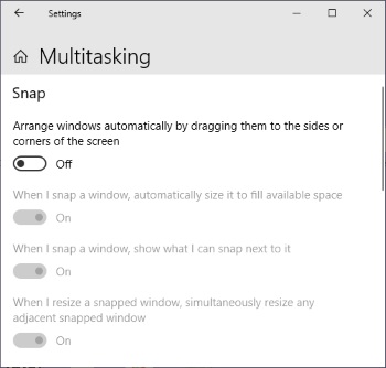 Settings Multitasking screen