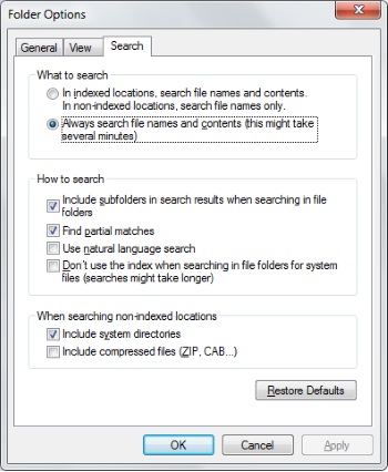 Folder Options dialog box