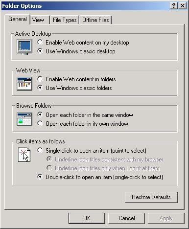 Windows 2000 Folder Options