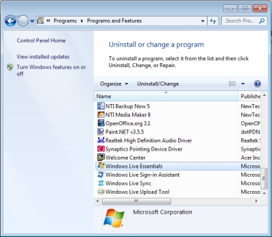 how to uninstall windows live