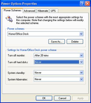 Power Options Properties dialog box