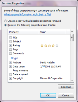 Remove Properties dialog box