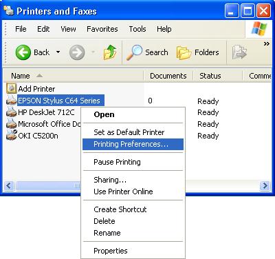 Printers and Faxes utility