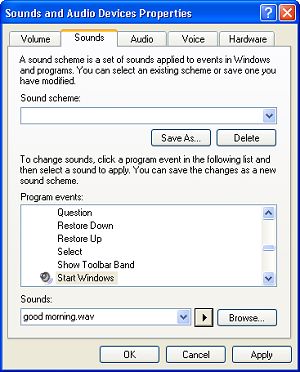 Sound and Audio Devices Properties dialog box
