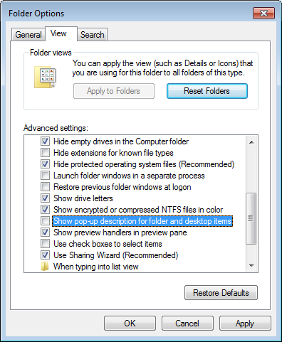 Folder Options dialog box