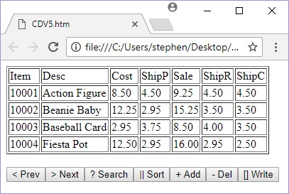 Comma Delimited Values (CDV) database