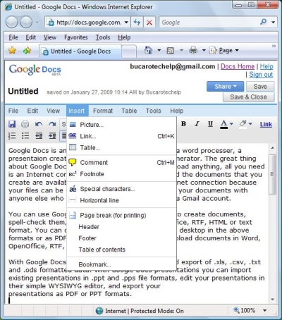Google Docs word processor