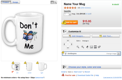 Zazzle's product design interface