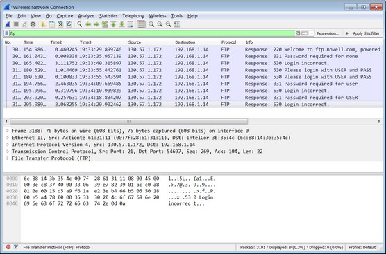 wireshark packet capture on test ftp